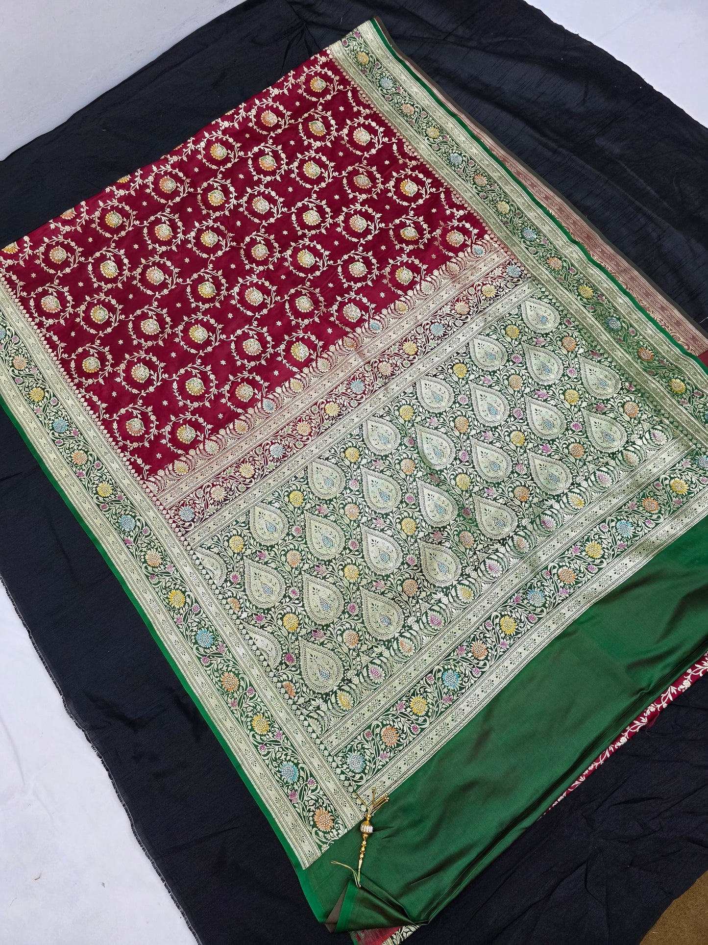 Maroon Zarkan Banarasi Katan Saree