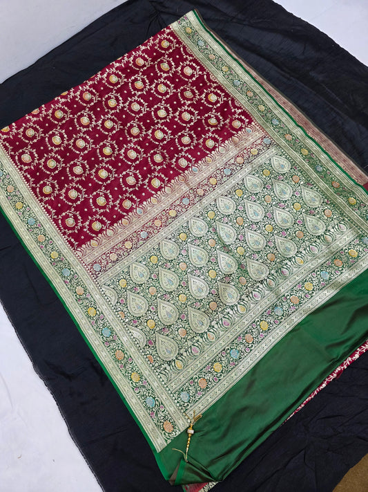 Maroon Zarkan Banarasi Katan Saree