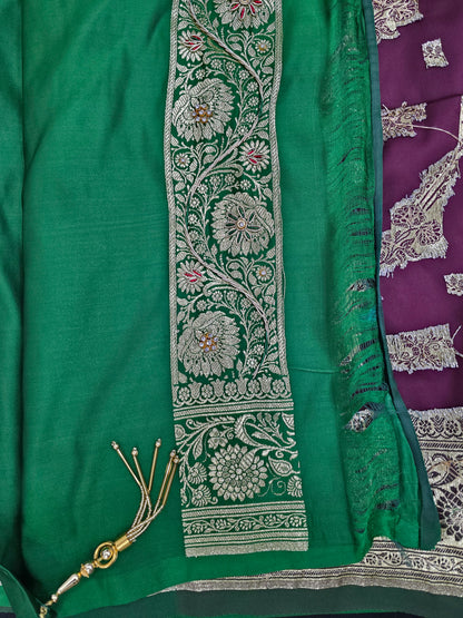 Wine Zardozi Zarkan Banarasi Katan Saree