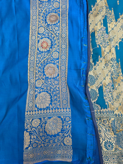 Blue Zardozi Zarkan Banarasi Katan Saree