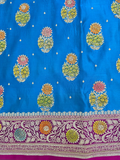 Firozi Blue Mina Kari Zarkan Swarovski Banarasi Saree