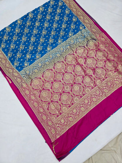 Blue Zarkan Moti Banarasi Silk Saree