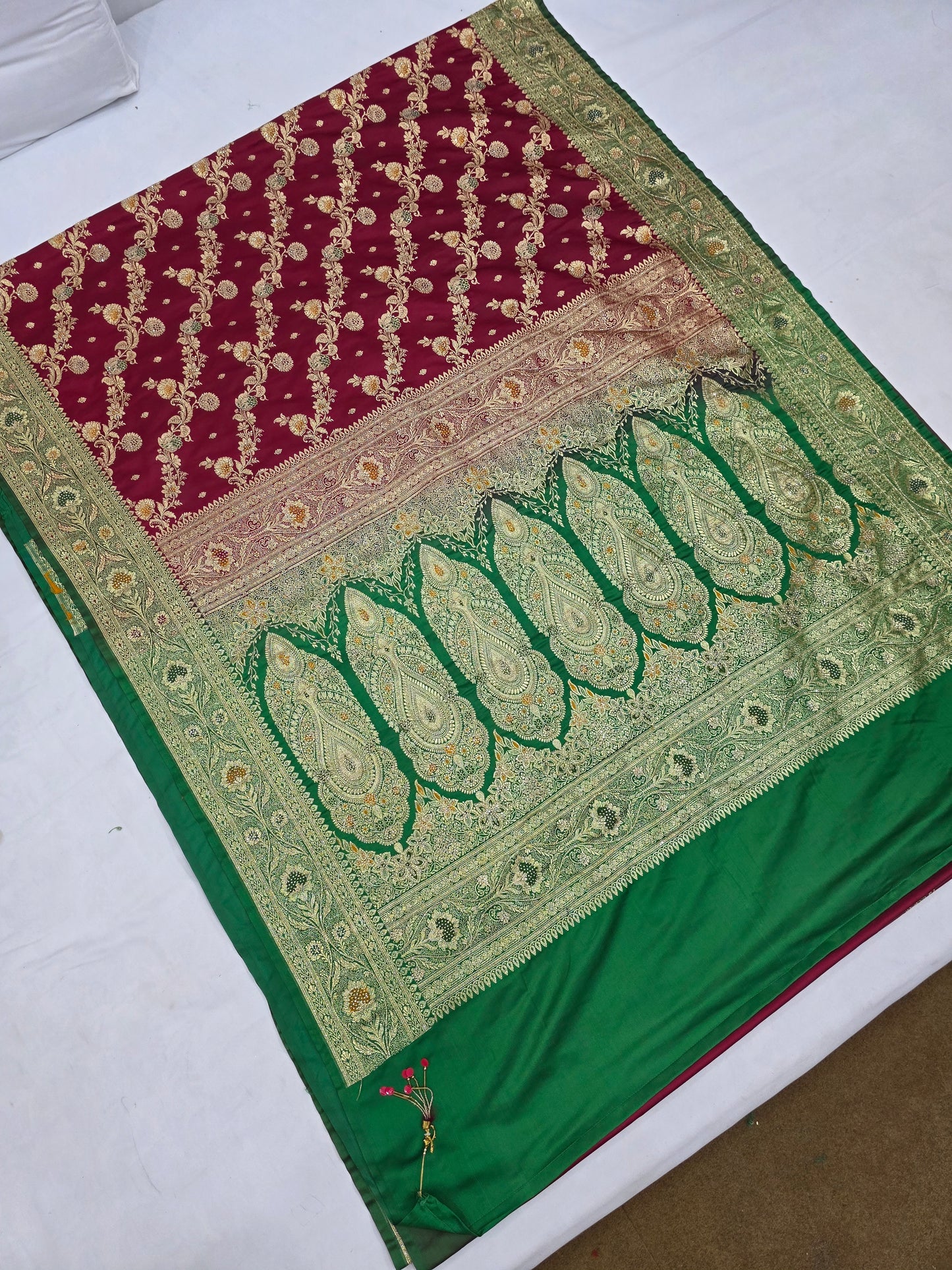 Maroon Katdana Swarovski Banarsi Katan Saree