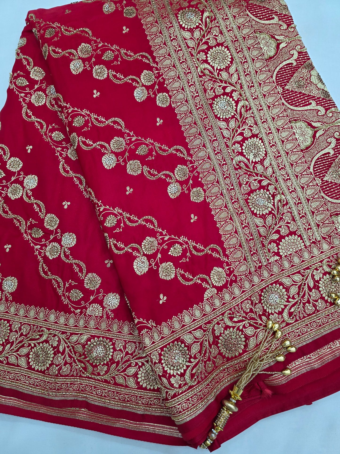 Red Zarkan Moti Banarasi Silk Saree