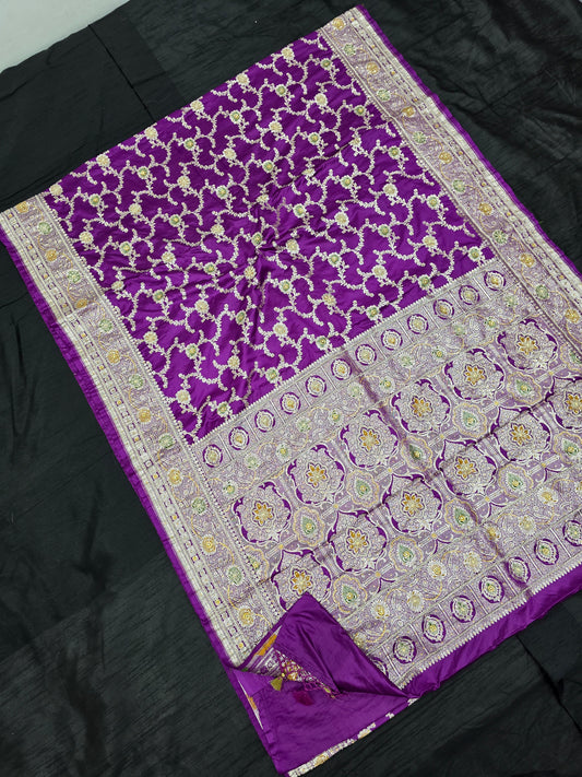 Purple Zardozi Zarkan Banarasi Katan Saree