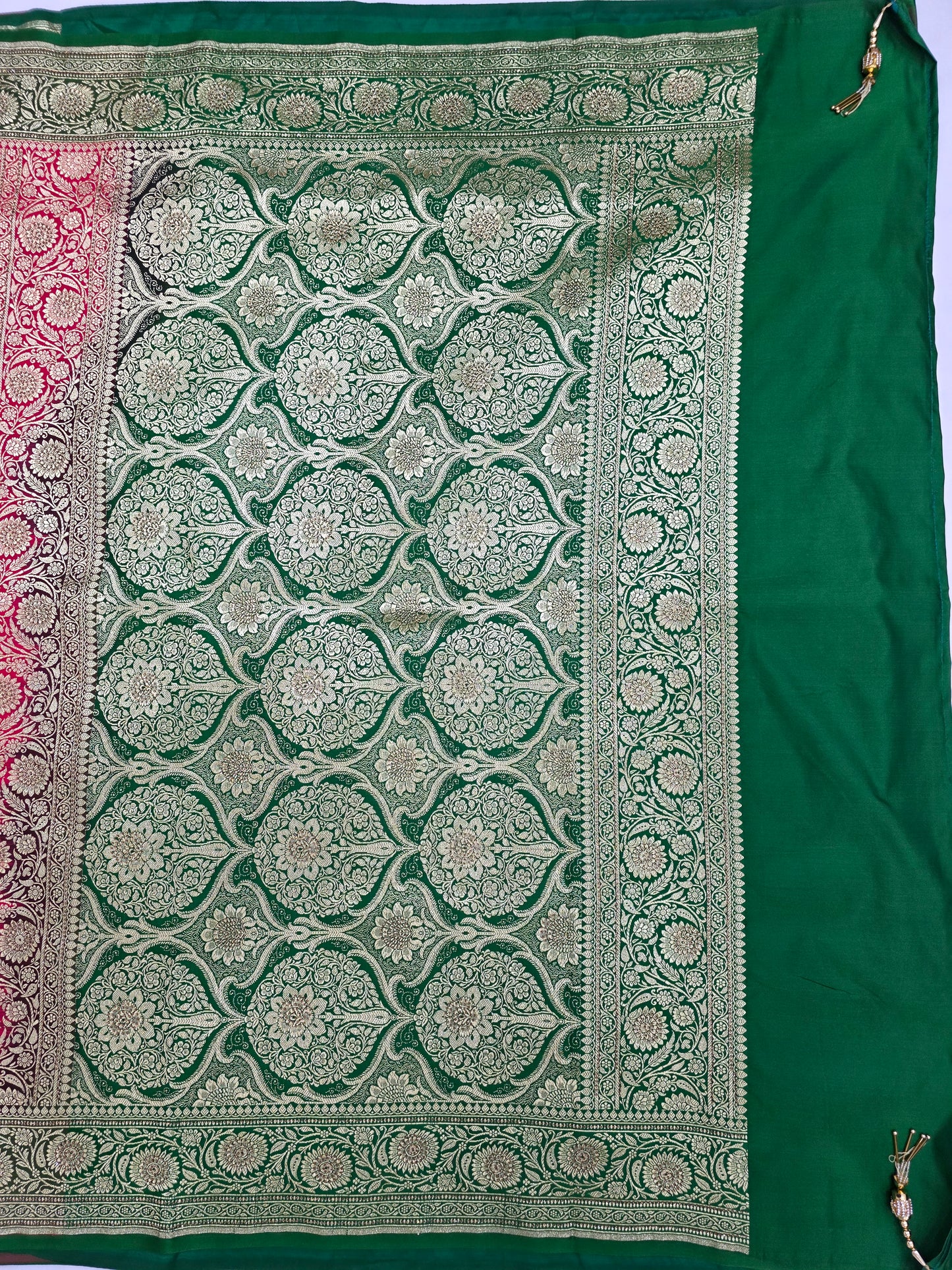 Red Swarovski Banarasi katan silk Saree