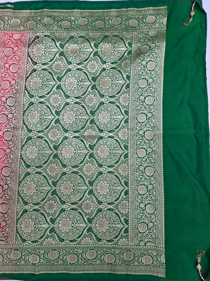 Red Swarovski Banarasi katan silk Saree