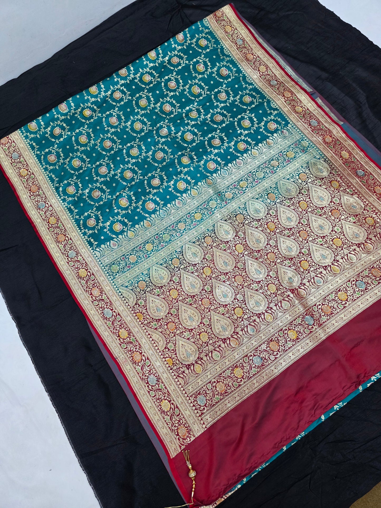 Teal Zarkan Banarasi Katan Saree