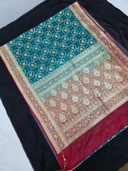 Teal Zarkan Banarasi Katan Saree