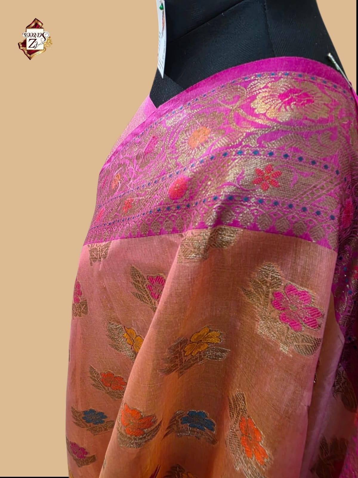 Peach Banarasi Silk saree