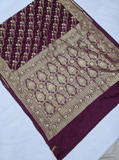 Wine Zarkan Moti Banarasi Silk Saree