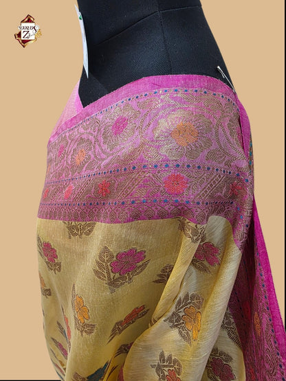 Cream Banarasi Silk Saree