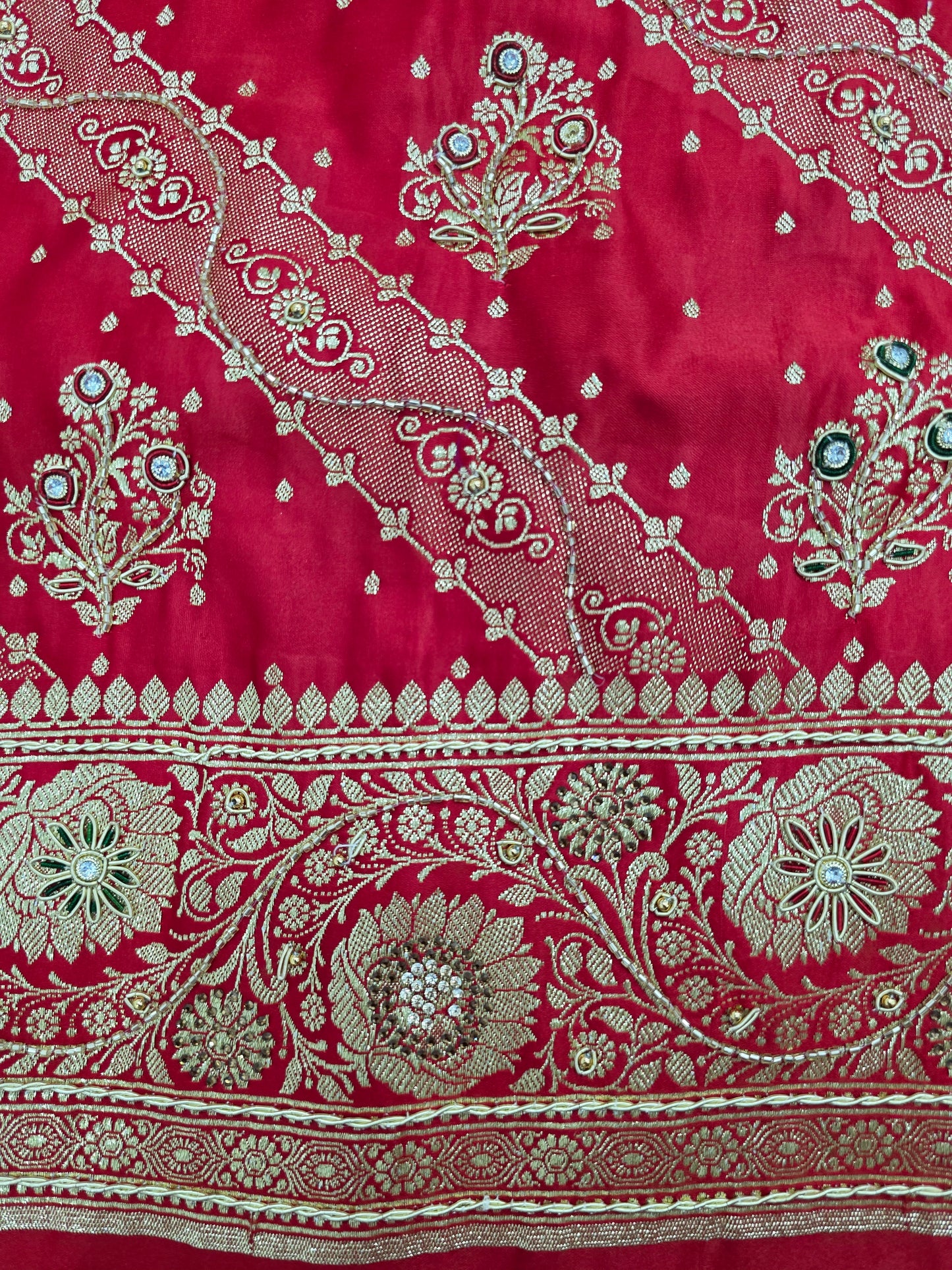 Red Zardozi Zarkan Banarasi Katan Saree