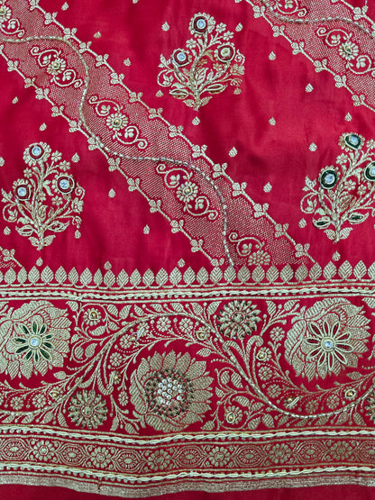 Red Zardozi Zarkan Banarasi Katan Saree