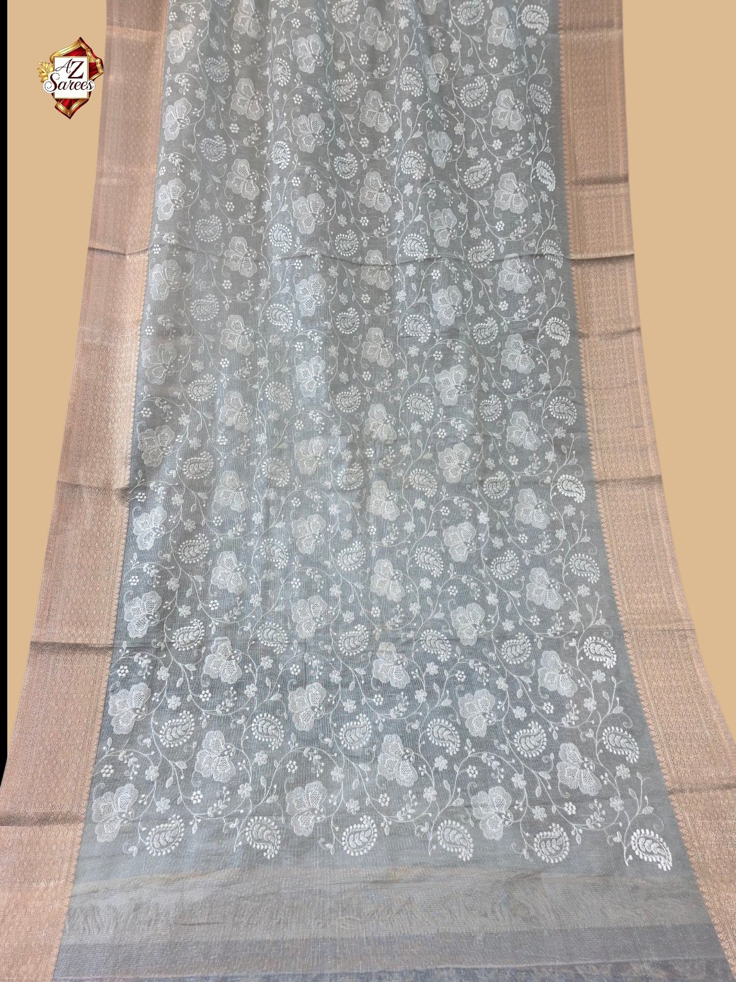 Grey Banarasi Embroidery Saree