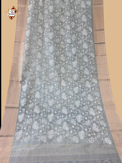 Grey Banarasi Embroidery Saree