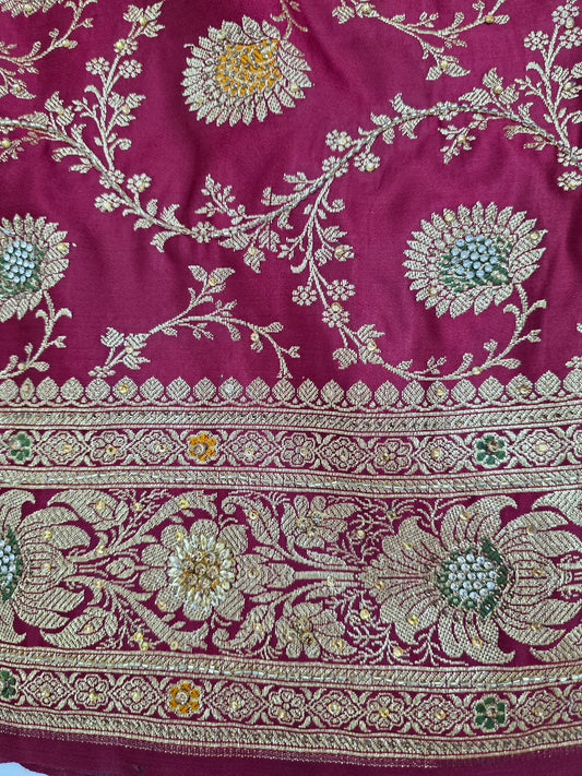 Maroon Cutdana Banarasi Saree
