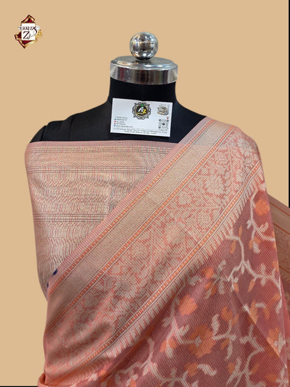 Peach Banarasi Silk Saree