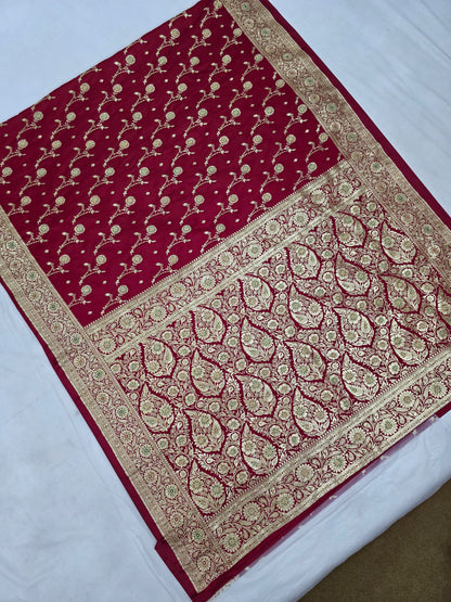 MAROON Zardozi Moti Banarasi Saree
