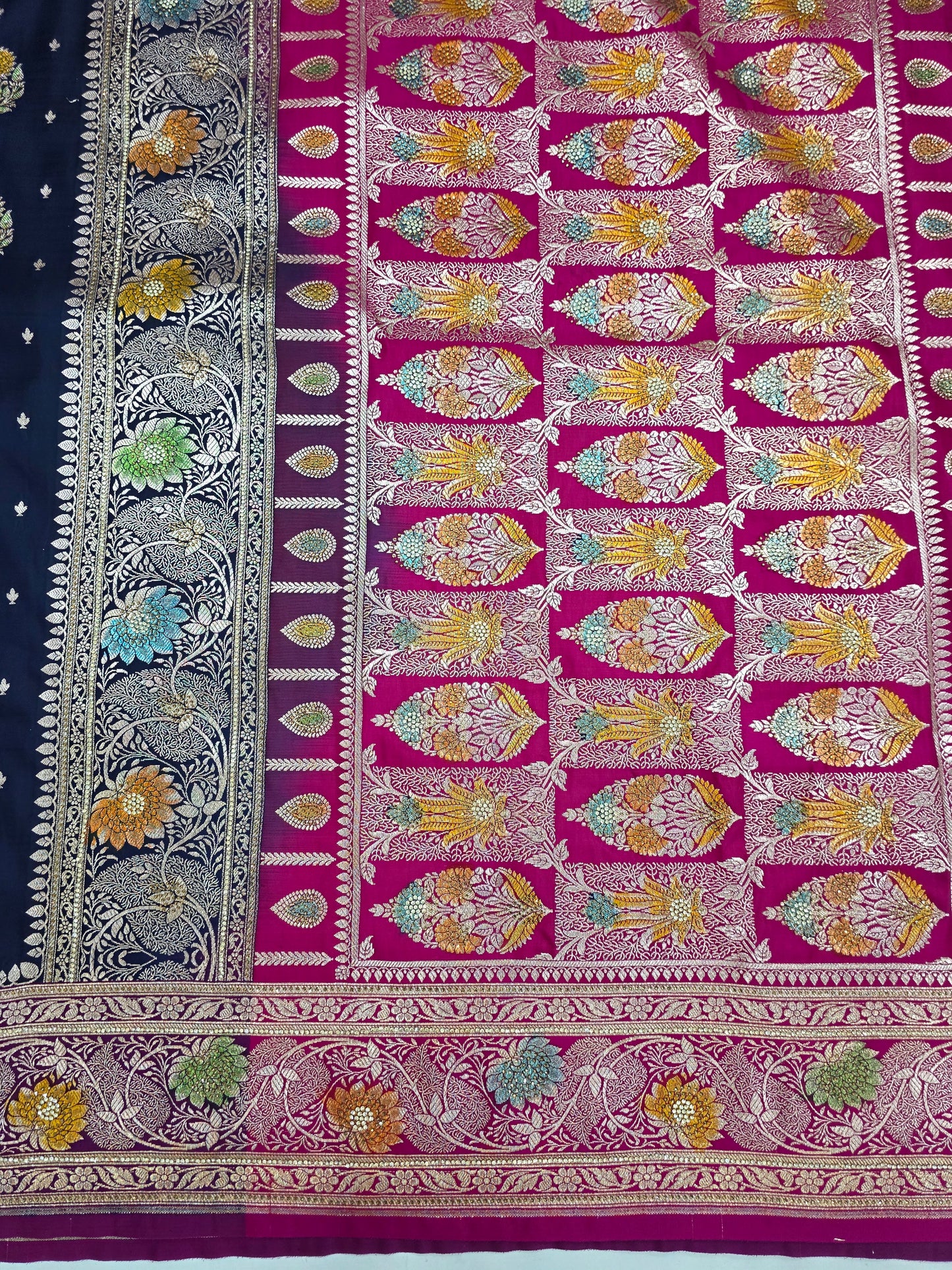 Navy Zarkan Swarovski Banarasi Katan Saree