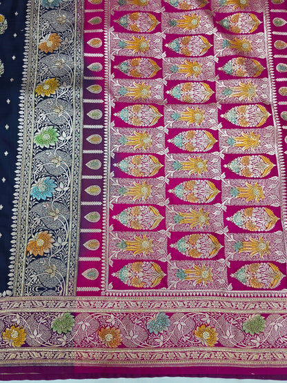 Navy Zarkan Swarovski Banarasi Katan Saree