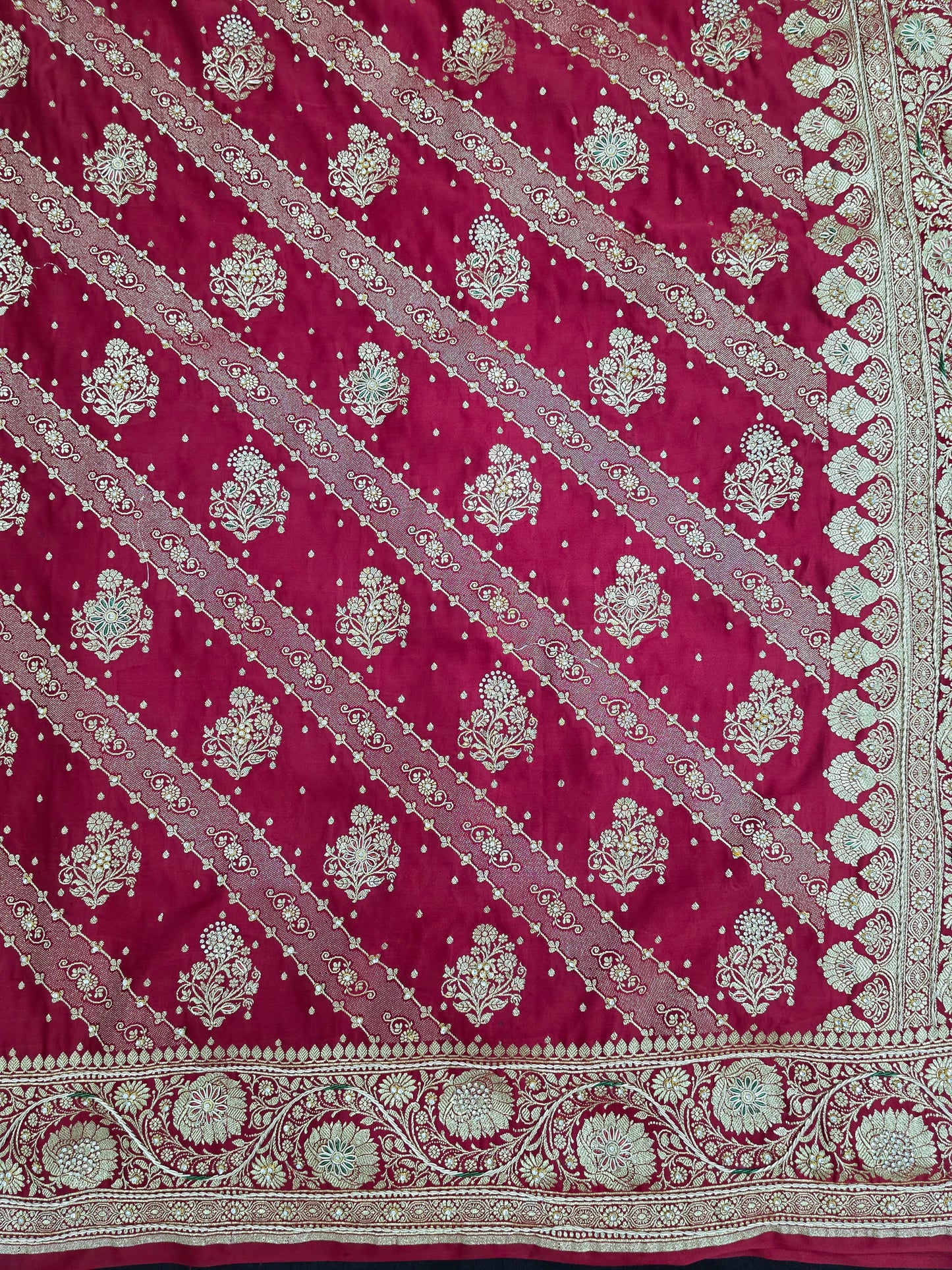Maroon Zardozi Zarkan Banarasi Katan Saree