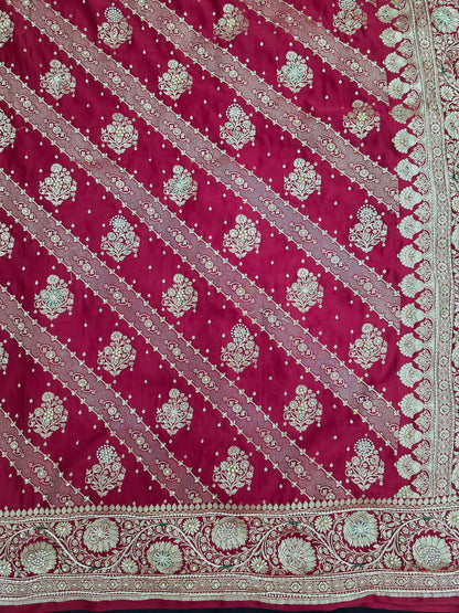 Maroon Zardozi Zarkan Banarasi Katan Saree