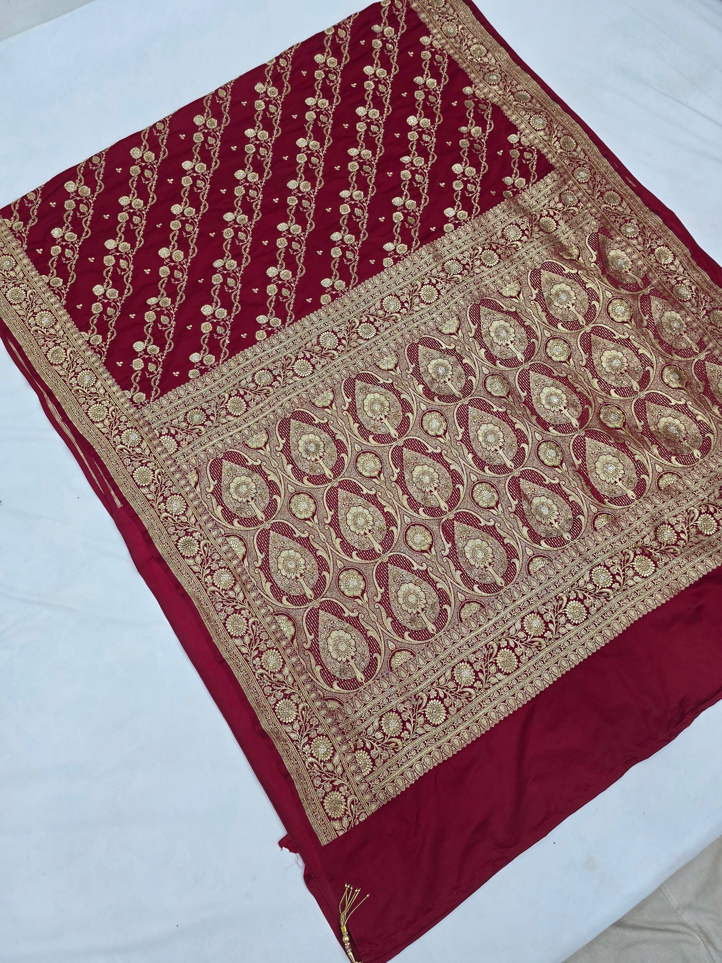 Maroon Zarkan Moti Banarasi Silk Saree