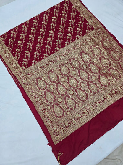 Maroon Zarkan Moti Banarasi Silk Saree