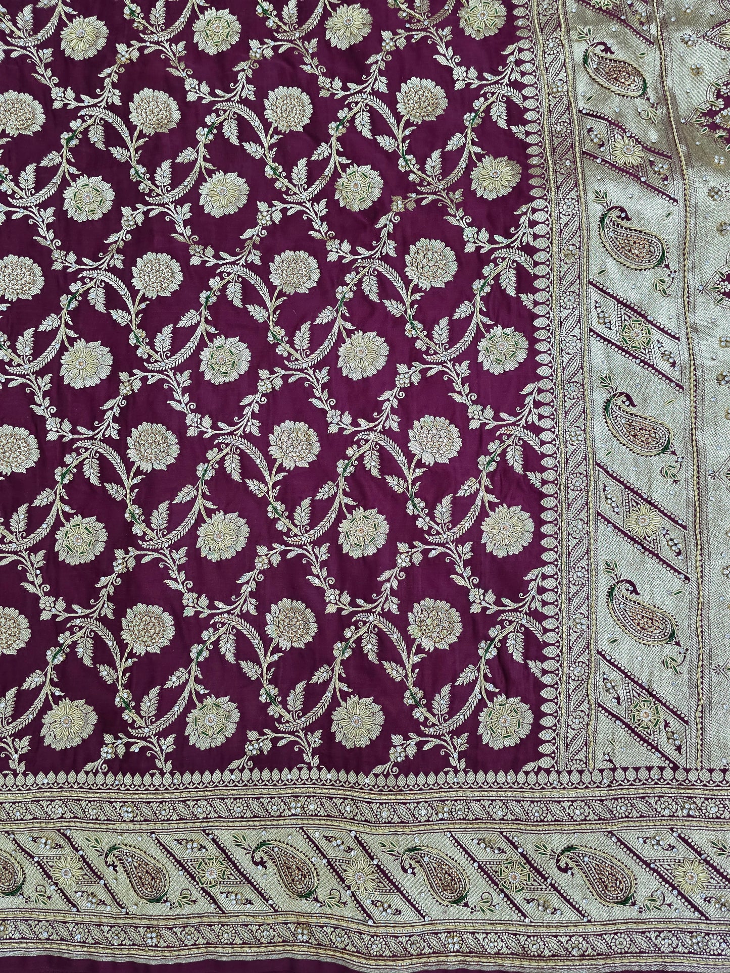 Wine Zardozi Zarkan Banarasi Katan Saree