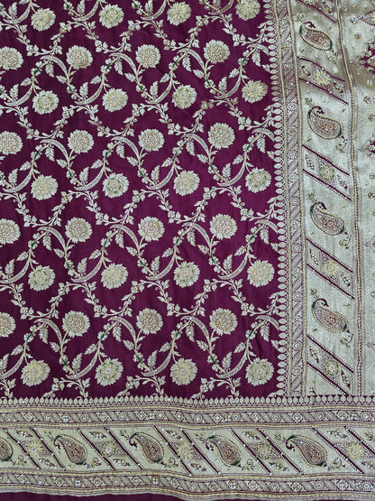 Wine Zardozi Zarkan Banarasi Katan Saree