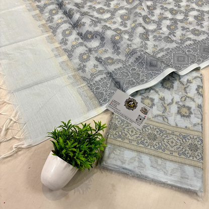 Grey resham banarasi silk suit.