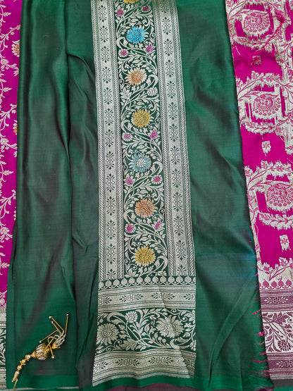 Pink Zarkan Swarovski Banarsi Katan Saree