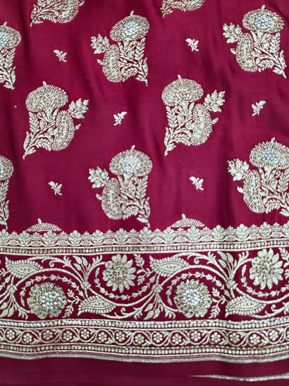 Maroon Zarkan Swarovski Banarasi Saree