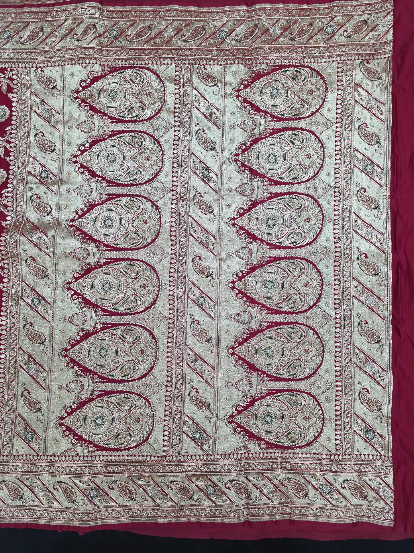 Maroon Zardozi Zarkan Banarasi Katan Saree