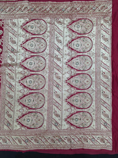 Maroon Zardozi Zarkan Banarasi Katan Saree