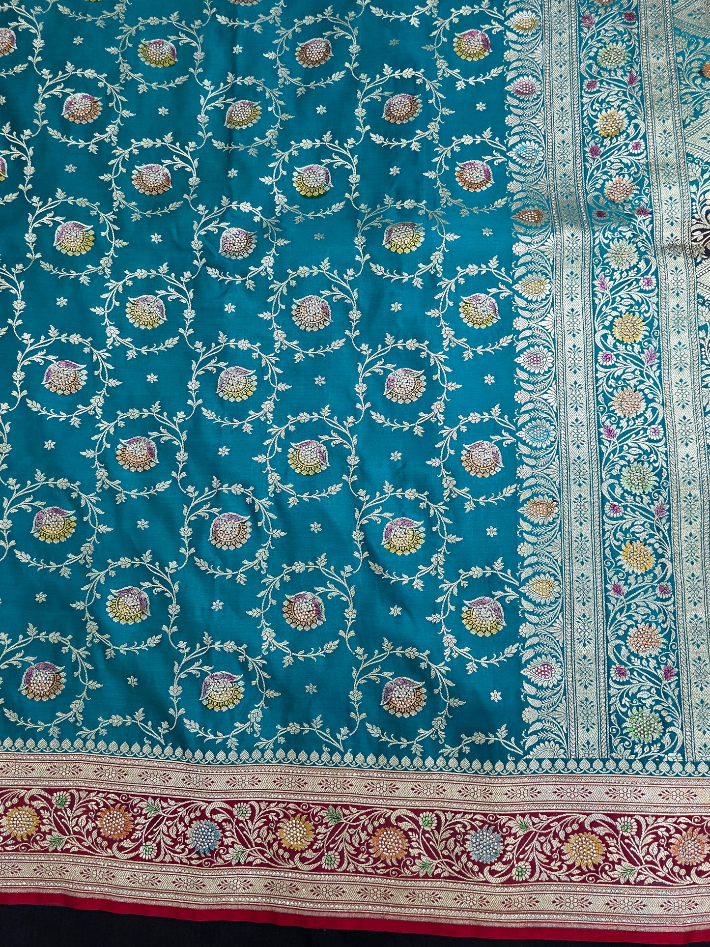 Teal Zarkan Banarasi Katan Saree