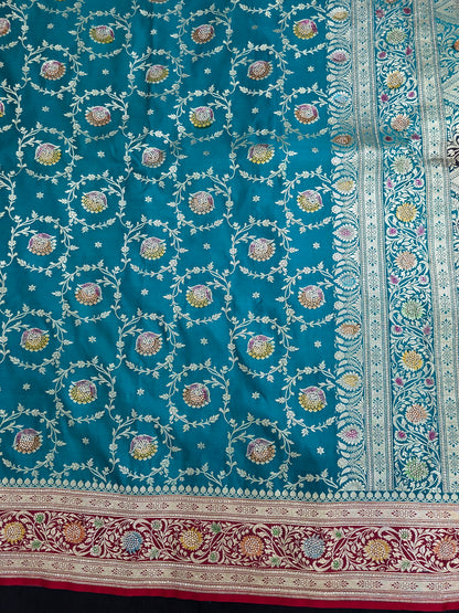 Teal Zarkan Banarasi Katan Saree