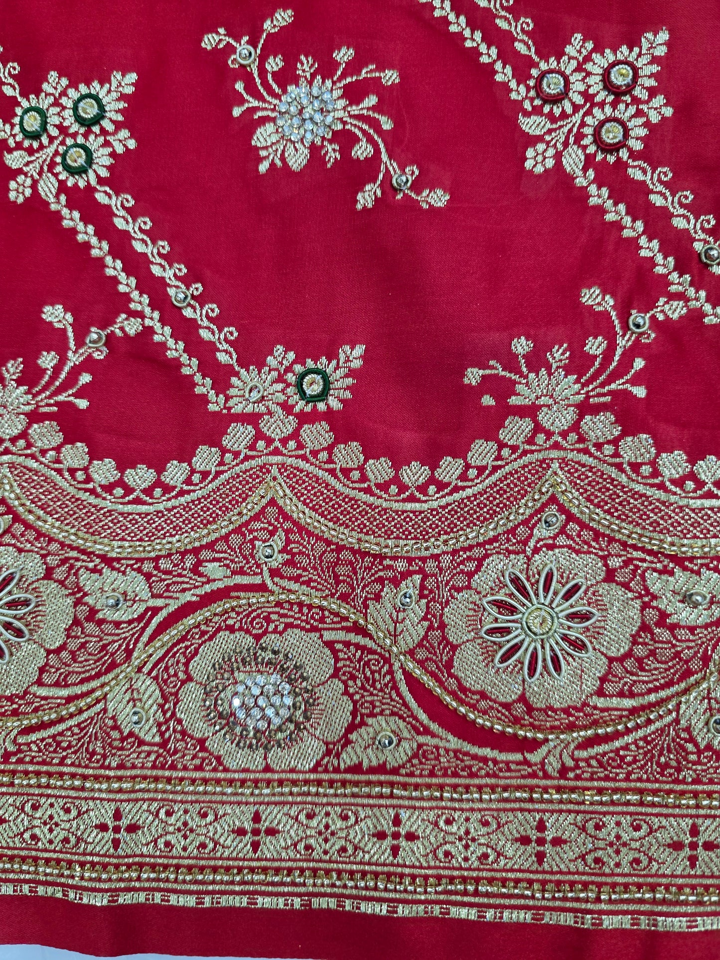 Red Zardozi Zarkan Moti Banarasi Saree