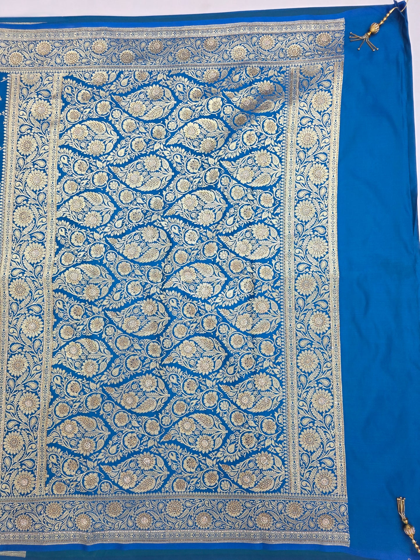 Blue Zarkan Swarovski Banarasi silk Saree