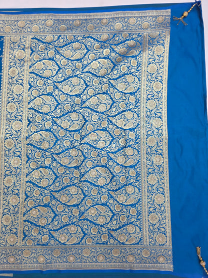 Blue Zarkan Swarovski Banarasi silk Saree