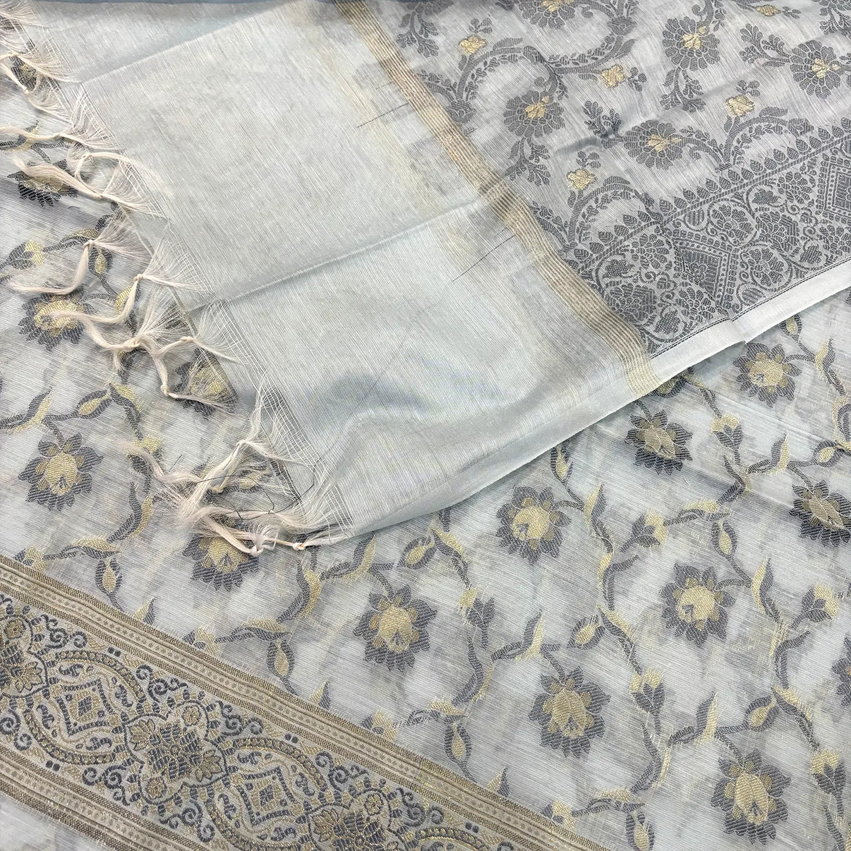 Grey resham banarasi silk suit.