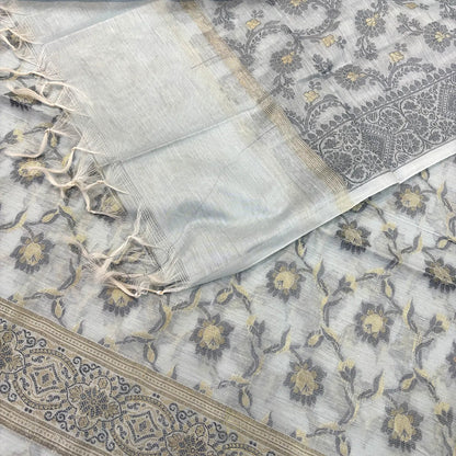 Grey resham banarasi silk suit.