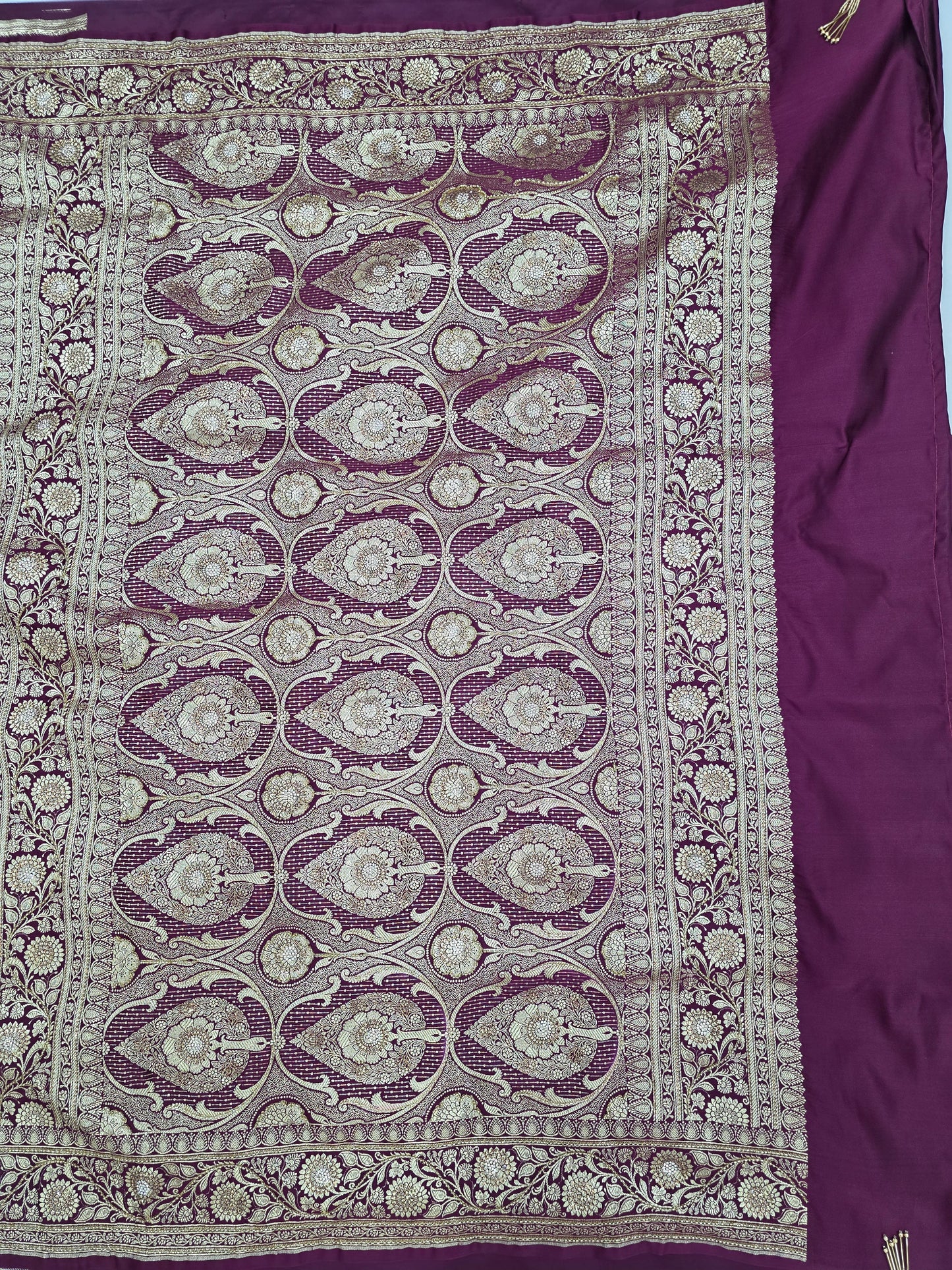 Wine Zarkan Moti Banarasi Silk Saree