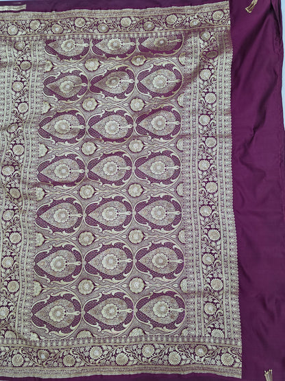 Wine Zarkan Moti Banarasi Silk Saree