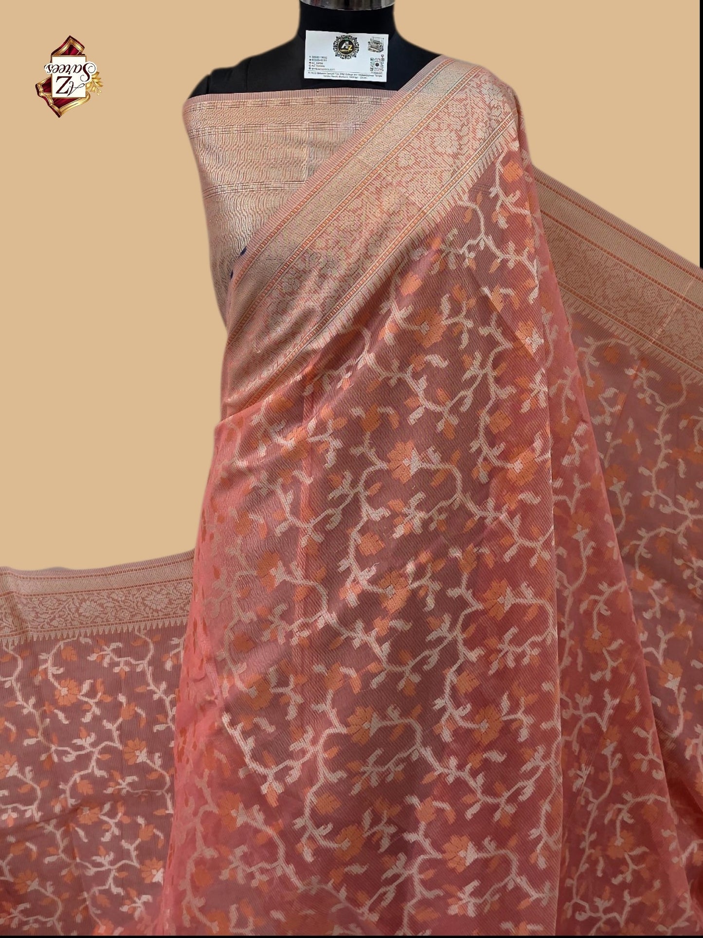 Peach Banarasi Silk Saree
