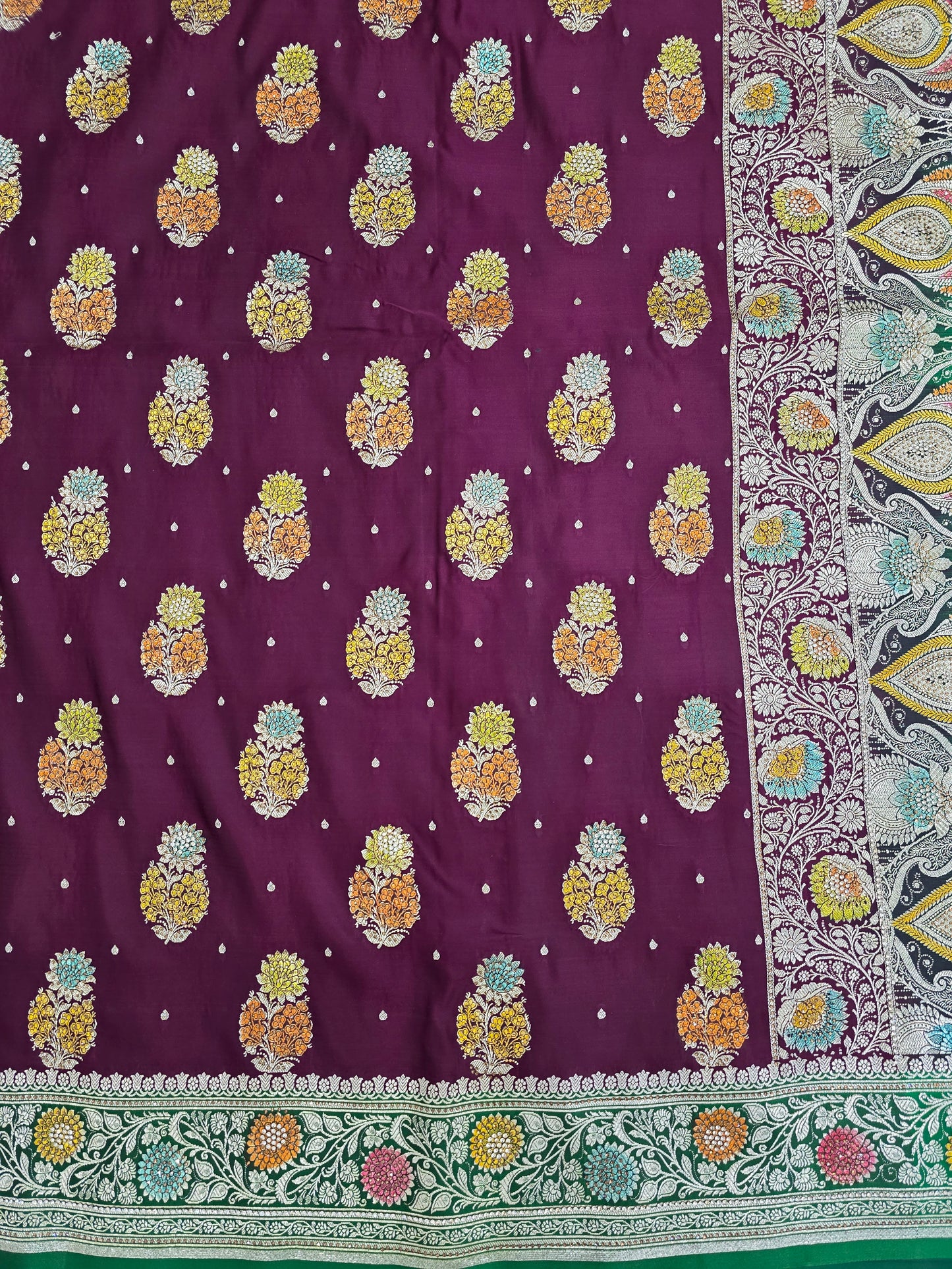 Wine Mina Kari Zarkan Swarovski Banarasi Saree