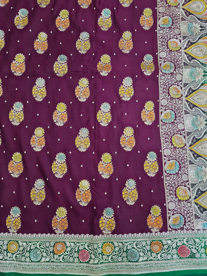 Wine Mina Kari Zarkan Swarovski Banarasi Saree