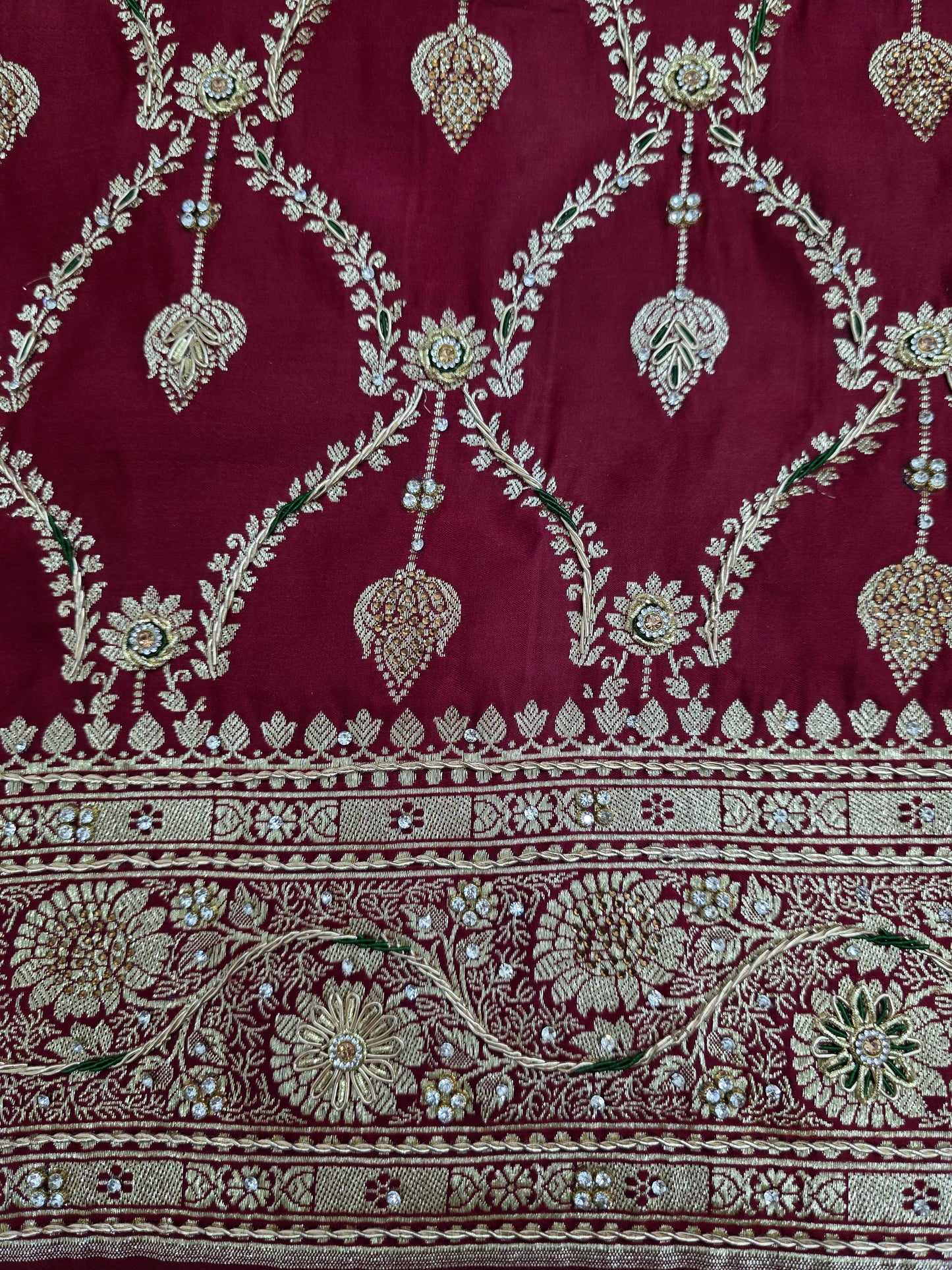 Maroon Zardozi Zarkan Banarasi Katan Saree