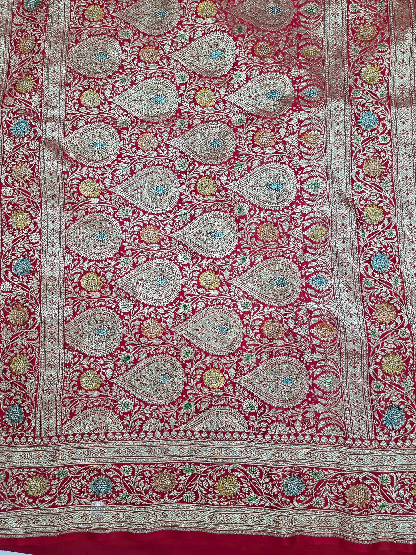 Red Zarkan swarovski Banarasi Katan Saree